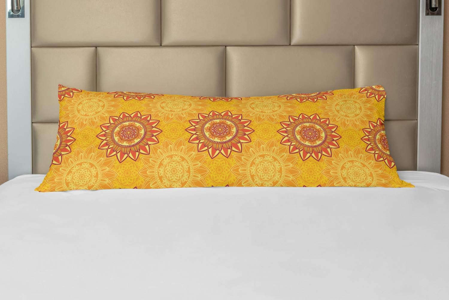 Lunarable Oriental Body Pillow Case Cover with Zipper, Mandala Pattern with Mosaic Design Orient Inspiration Folklore Arrangement, Decorative Accent Long Pillowcase, 21" x 54", Multicolor