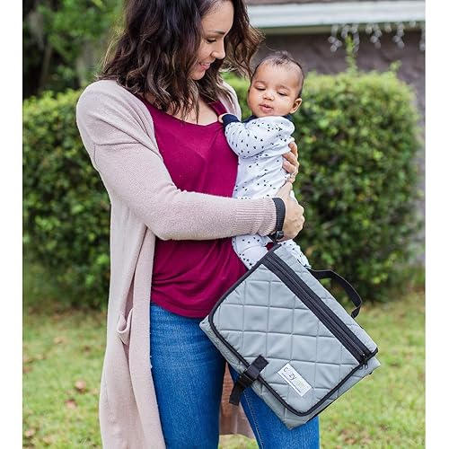 Miniatura 7 de CozyBaby On-The-Go Cambiador de pañales (gris) - Cambiador de pañales acolchado impermeable con conveniente compartimento de almacenamiento más