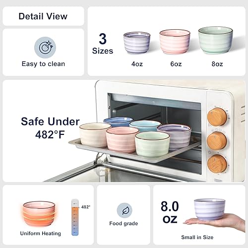 Miniatura 95 de Selamica Ramequines de cerámica de 4 onzas, Ramekins de crema Brulee aptos para horno, platos de natillas de soufflé para hornear, mini cuencos