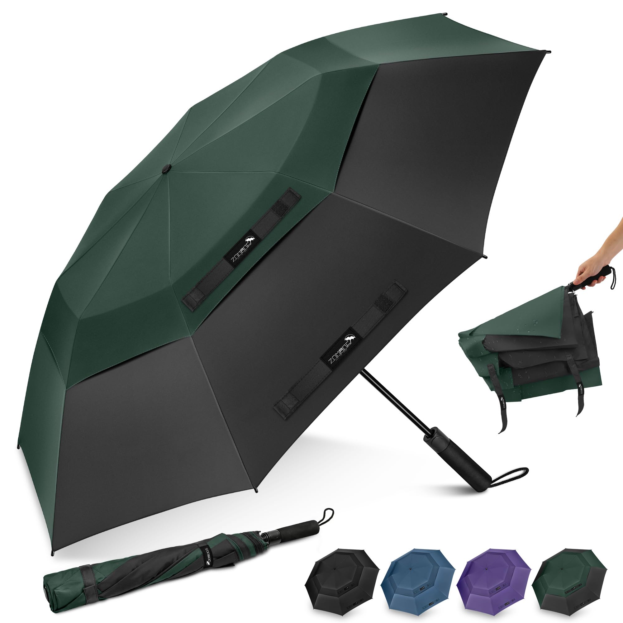 ZOMAKE Golf Umbrella Windproof, Compact Large Umbrella (62in-Green)