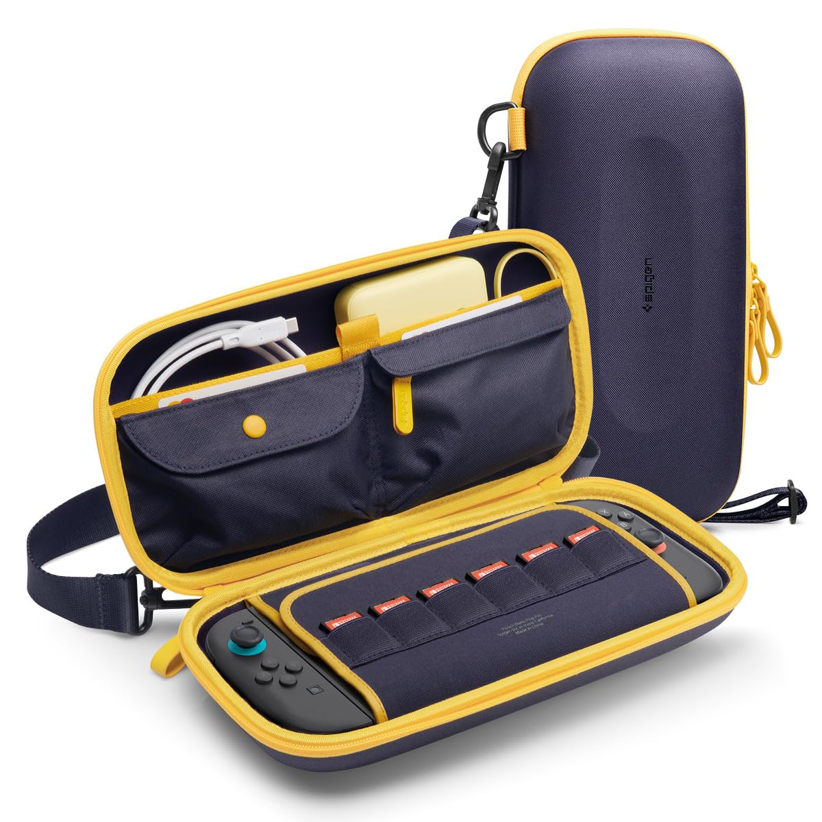 Spigen Nano Pop Pro Etui ochronne kompatybilne z Nintendo Switch 2 2025 twarda torba do przenoszenia z miejscem do przechowywania kart do gier i akcesoriów - Blueberry Navy