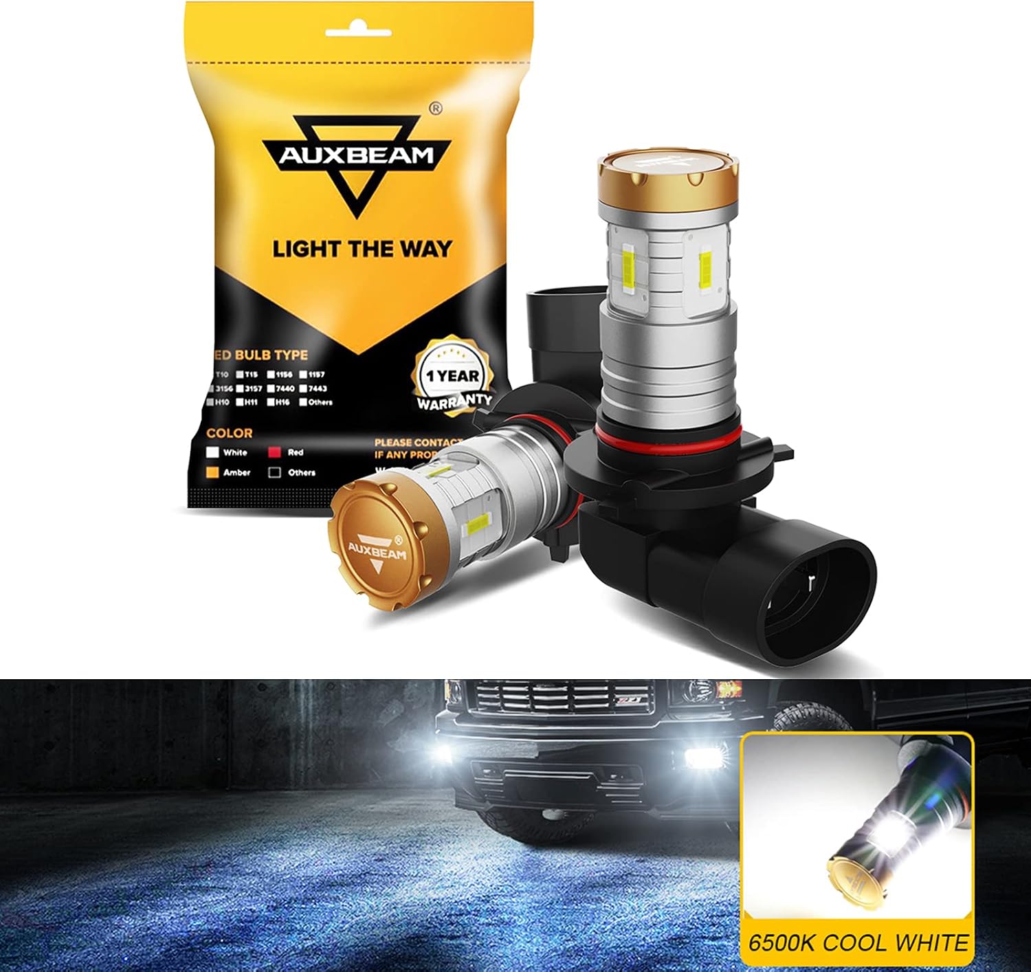 Auxbeam 9005 9006 H10 9145 LED Fog Light Bulbs 6500K Cool White Fog Lights 300% Brighter Mini Size 5-Minute Plug-and-Play Halogen Replacement Bulbs 9045 9040 9140 LED Bulbs for Fog Lights DRL