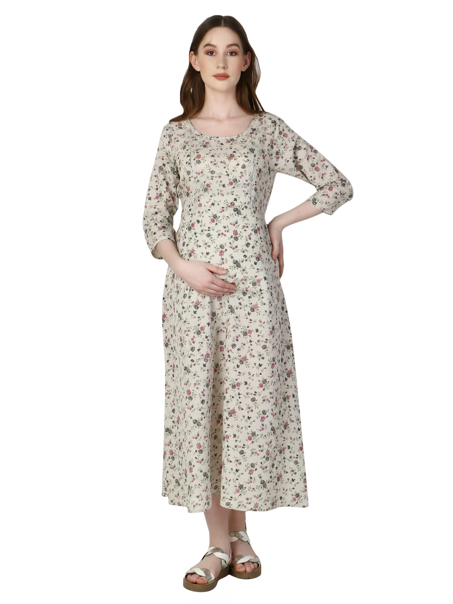 zuvino Maternity Dresses for Women || Baby Feeding Dresses with Zipper for Pregnant Women || Plus Size Pregnancy Wear || Maternity Gown for Photoshoot.-picture-15