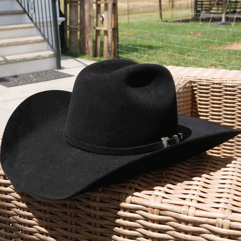 Cappelli da Cowboy da Donna Classici in Feltro, a Tesa Larga, con Fibbia e Cintura, Nero, L