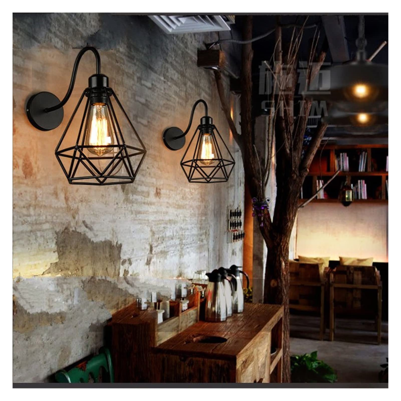 Lámpara de pared, Viento industrial V-intage Jaula de hierro Lámpara de pared Apliques de ruedas Bar Restaurante Loft AC90 260v Luz de soporte montada en la pared, Lámpara de pared moderna Comfortable