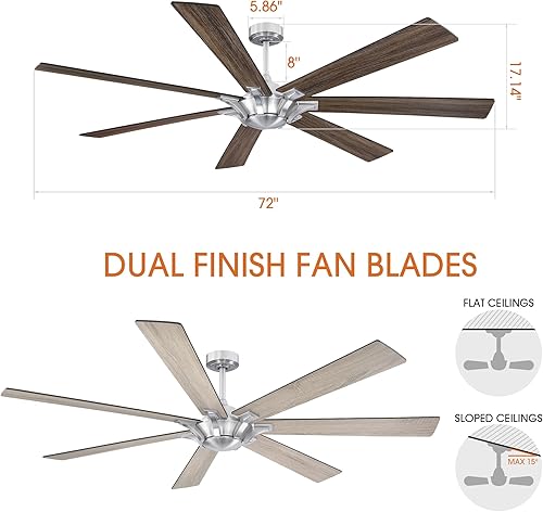 Miniatura 2 de Parrot Uncle Ventiladores de techo con control remoto Ventilador de techo de 72 pulgadas sin luz, ventiladores de techo grandes para exteriores, sin