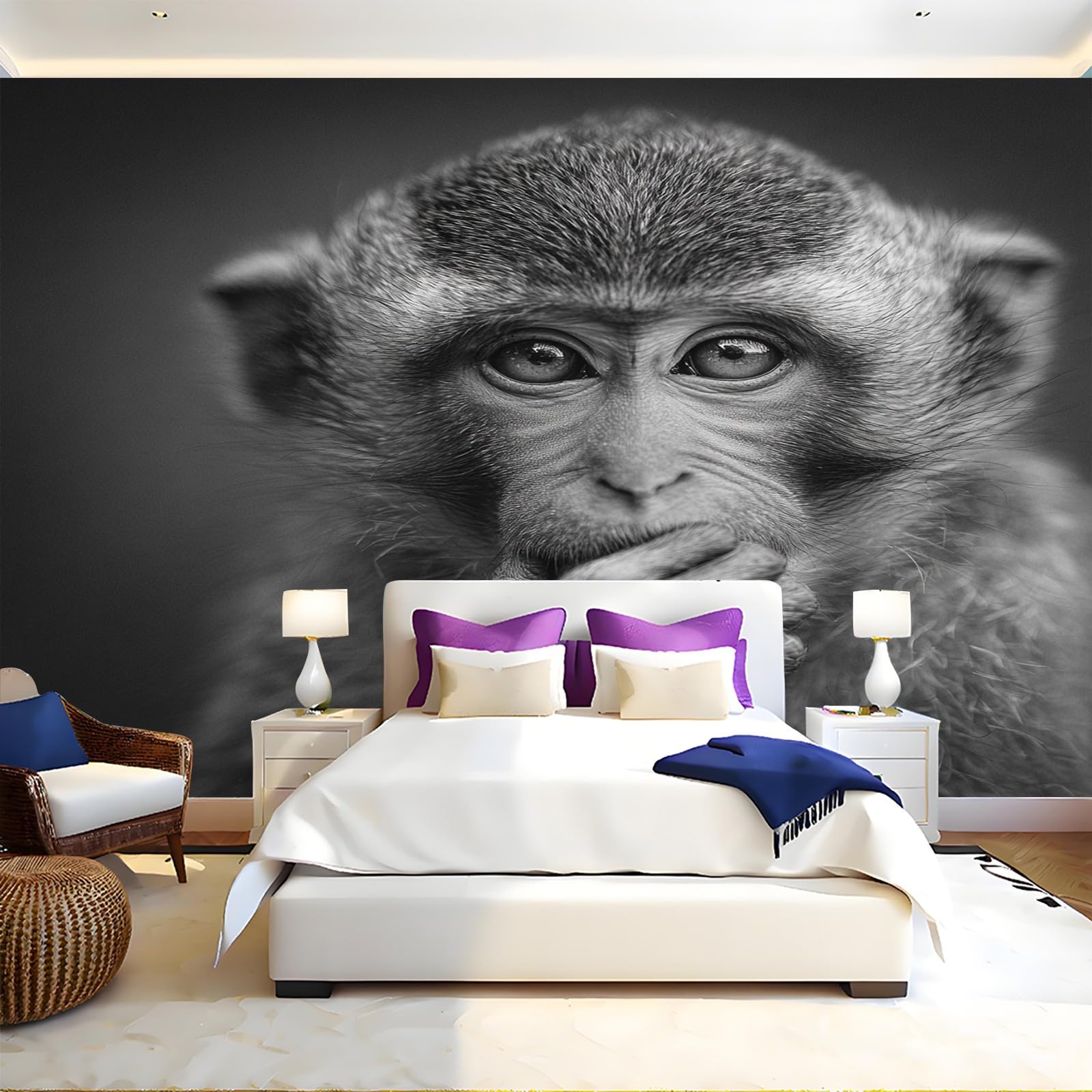 Papier peint panoramique singe intissé gris mural poster haut de gamme 400x280