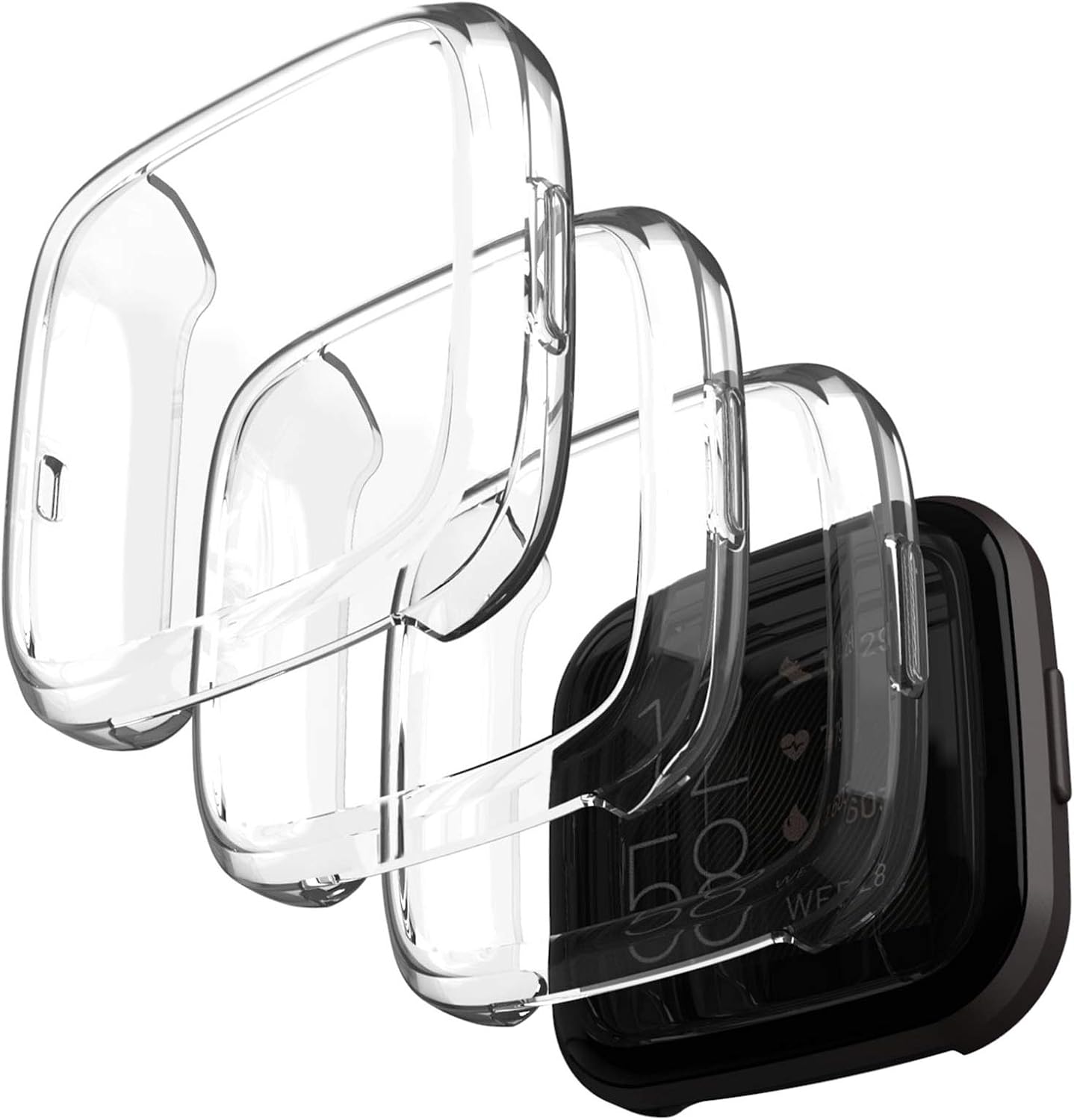 KPYJA Case Compatible Fitbit Versa 2 Screen Protector, (3 Pack) Full Coverage Soft TPU Case Slim Screen Protective Bumper Cover Saver Shell for Fitbit Versa 2 Smartwatch(Clear)