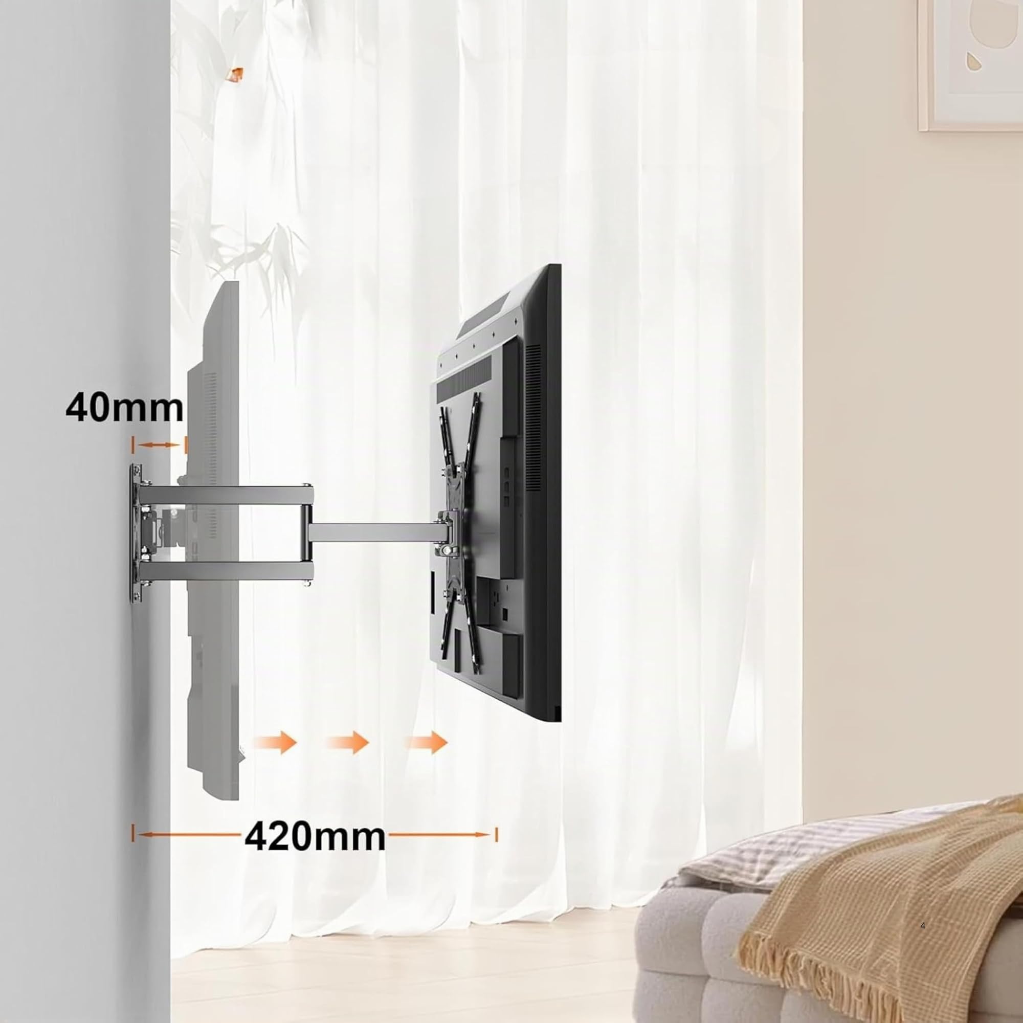 YASTA Supporto Tv Parete per 14-55 Pollici Staffa TV Led Oled Braccio per Monitor a Muro a 2 Snodi Orientabile ed Estensibile VESA 75x75 100x100 200x200 300x300 400x400