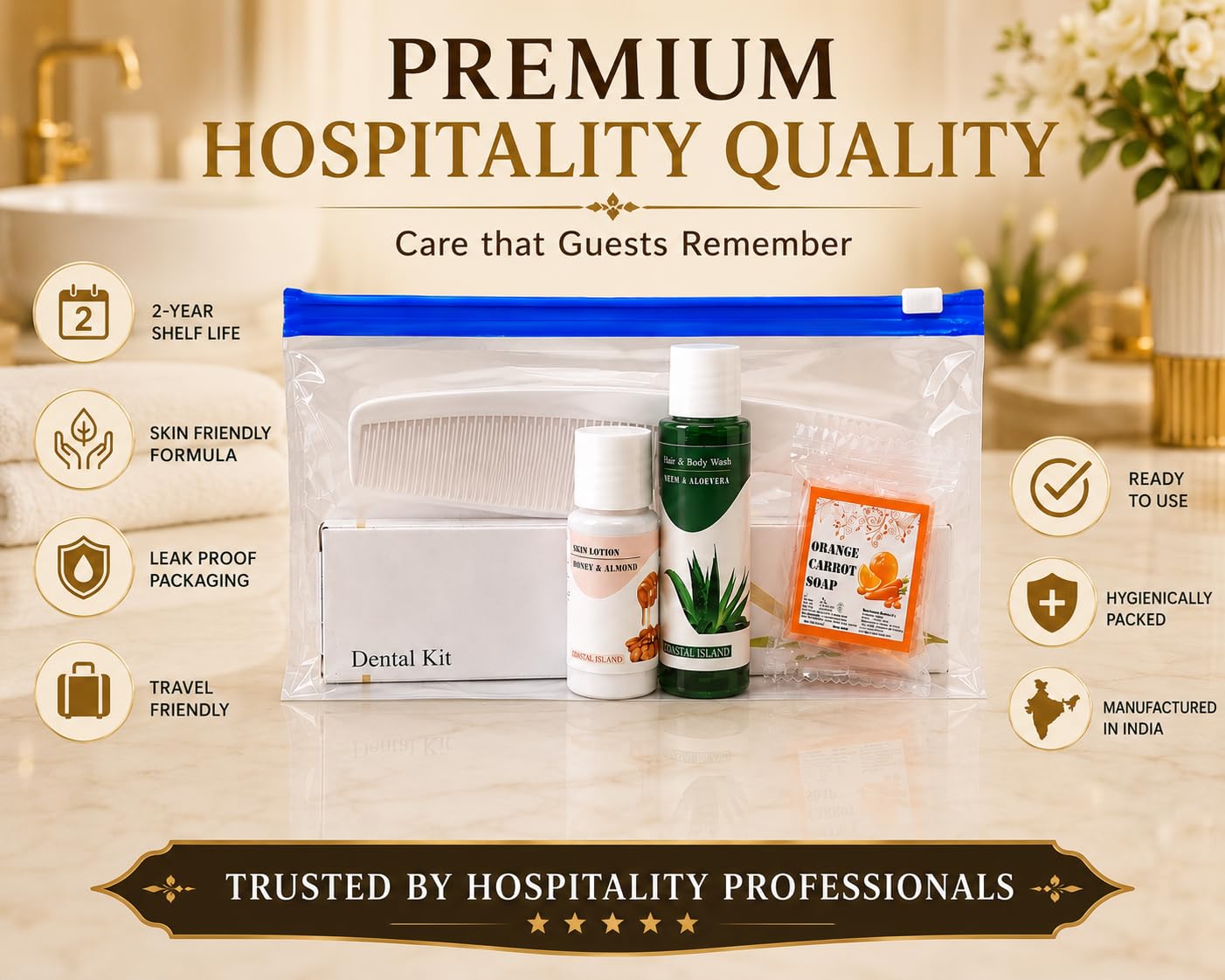 Sevenhills Toiletries 25 Sets Hotel Acceories,Guest House Kit,Guest Room Amenities,Marriage Guest Toiletry Kit Hospital Kit Zipper Pouch 9 X 4 INCH (25 Sets) 3