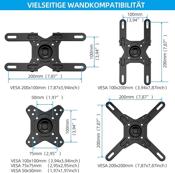 HOME VISION Full Motion TV Wandhalterung 360° Drehung，180° Schwenken， TV Halterung für 17-42 Zoll Flachbildschirm TV Monitor Wandhalterung TV Halterung Max VESA 200x200mm bis zu 15kg