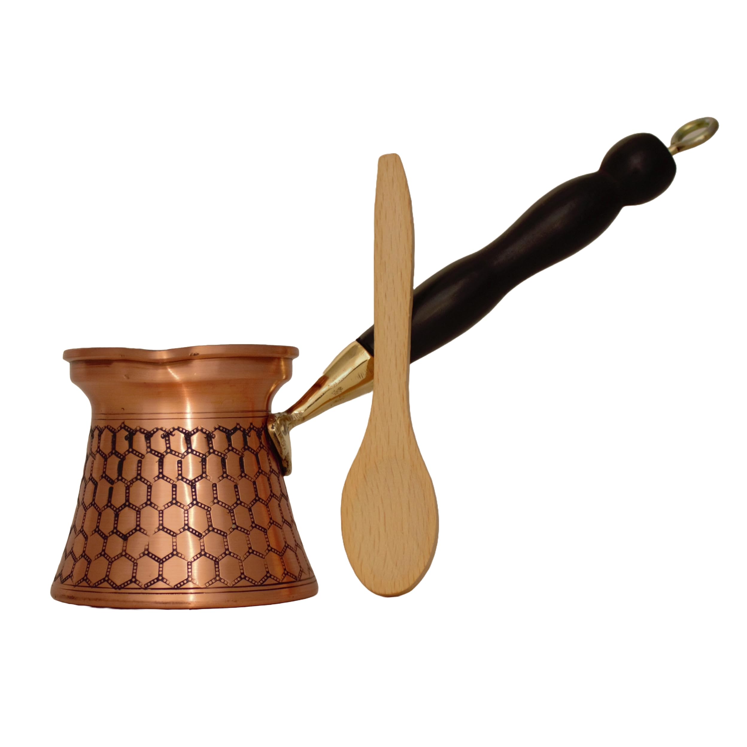 YDB Copper-KCP Series (6.7floz) - Thickest Solid Copper Engraved/Hammered Turkish, Greek, Arabic, Armenian Coffee Pot with Wooden Handle, Stovetop Coffee Maker Cezve,Jezve,Jazva,Ibrik,Briki (Matte)