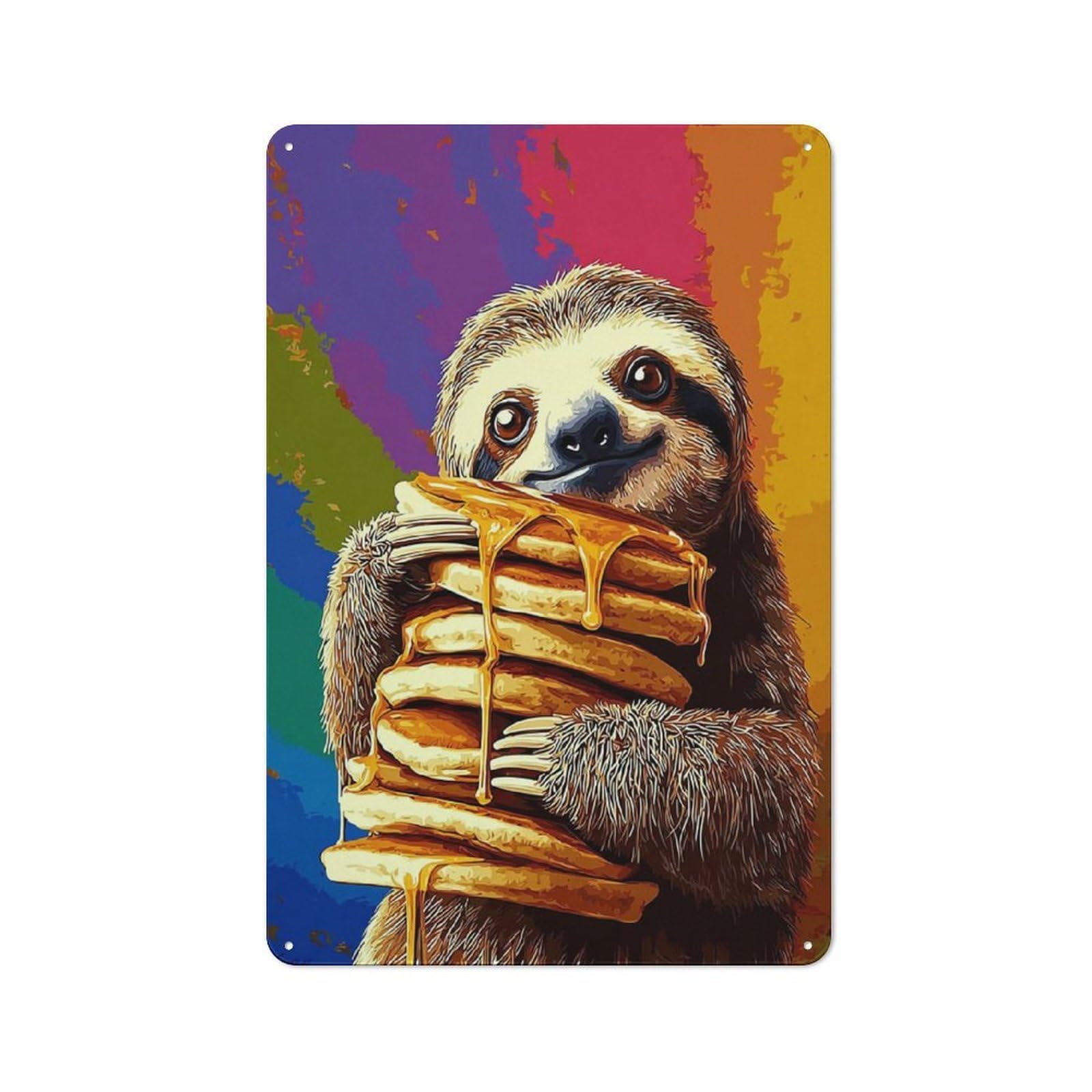 Junmoney Sloth Devouring Pancakes -2 Vintage Tin Sign 30X20cm For Home Bar Wall, For Collectors Of Vintage Metal Wall Decor