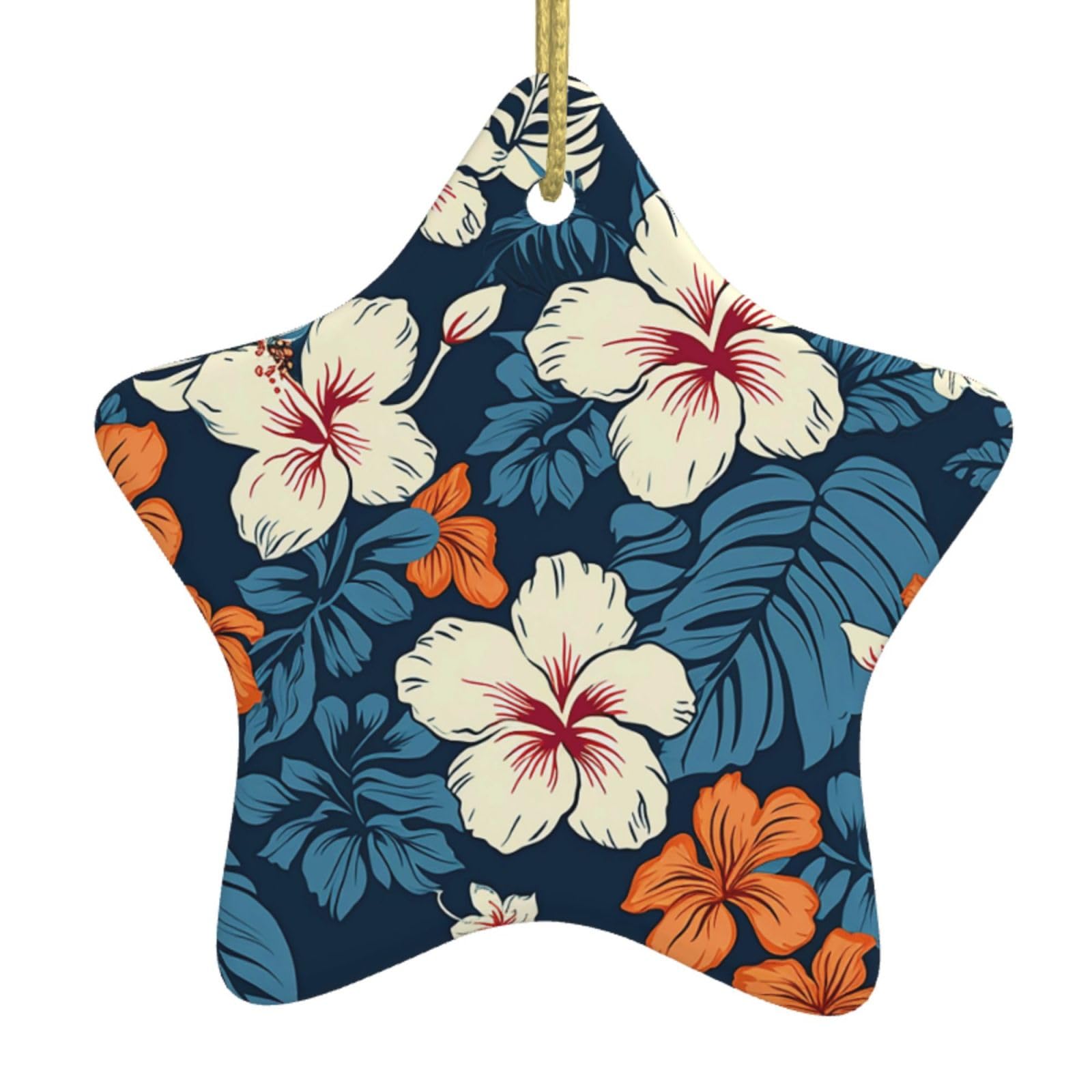 Fodpand Women's White Hawaii Flower Christmas Ornaments 2025, Gift Exchange For Men, Collectible Ceramic Ornament Star Hanging Ornaments For Christmas Tree Decoration