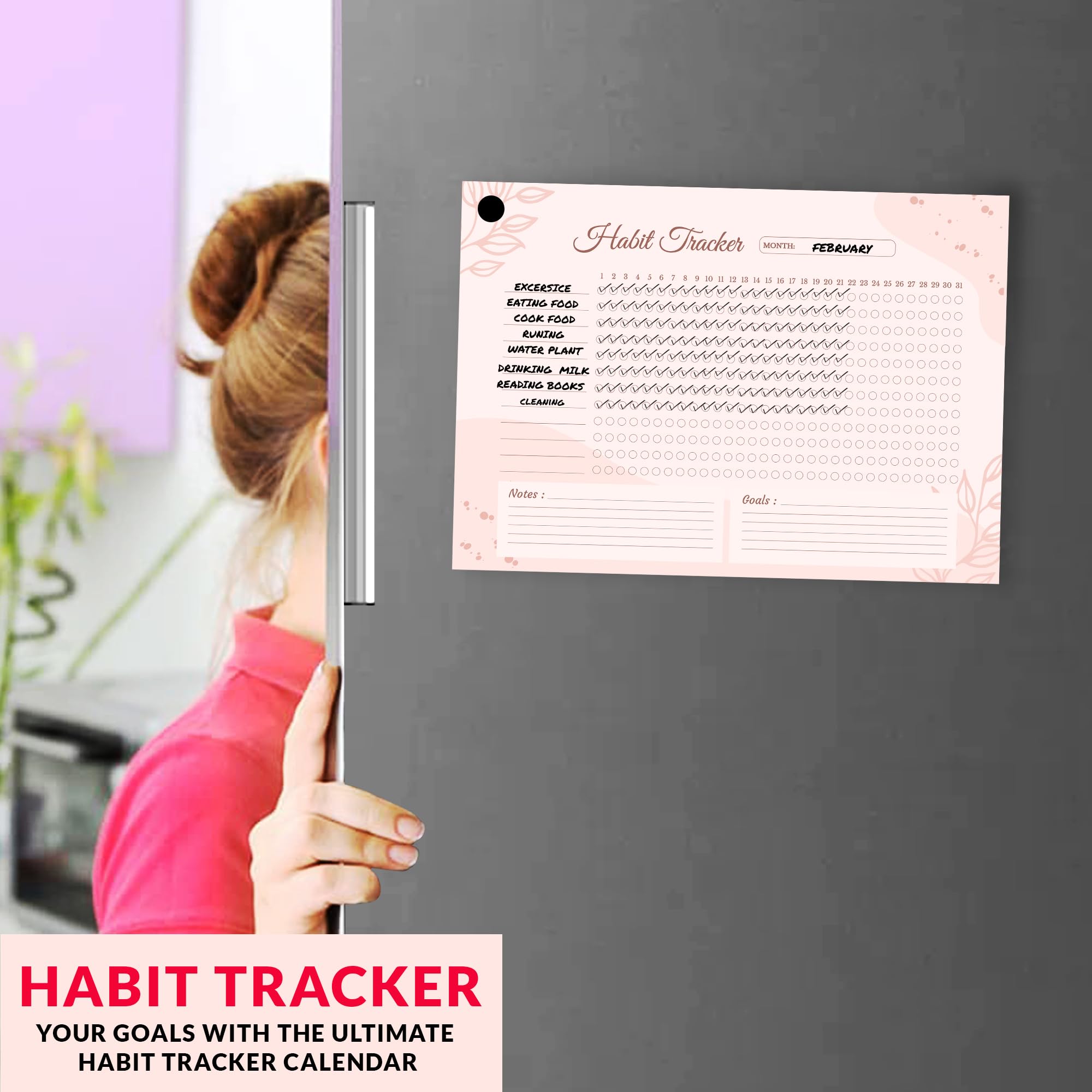 Trueflair Monthly Habit Tracker (A4 Size,13 Sheets) Undated Planner Sheets With Goals For Self Improvement (Design 4) 1
