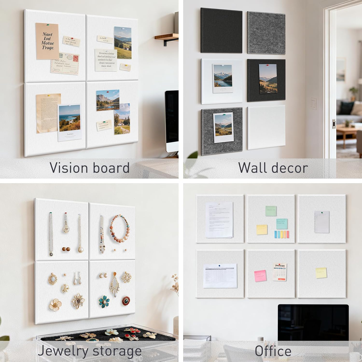 Large Cork Board 48"x36", 12-Pack Self-Adhesive Felt Bulletin Board Tiles with 120 Push Pins, Square Felt Wall Panels Pin Board Tack Board Wall Organizer for Home Office Decor, White
