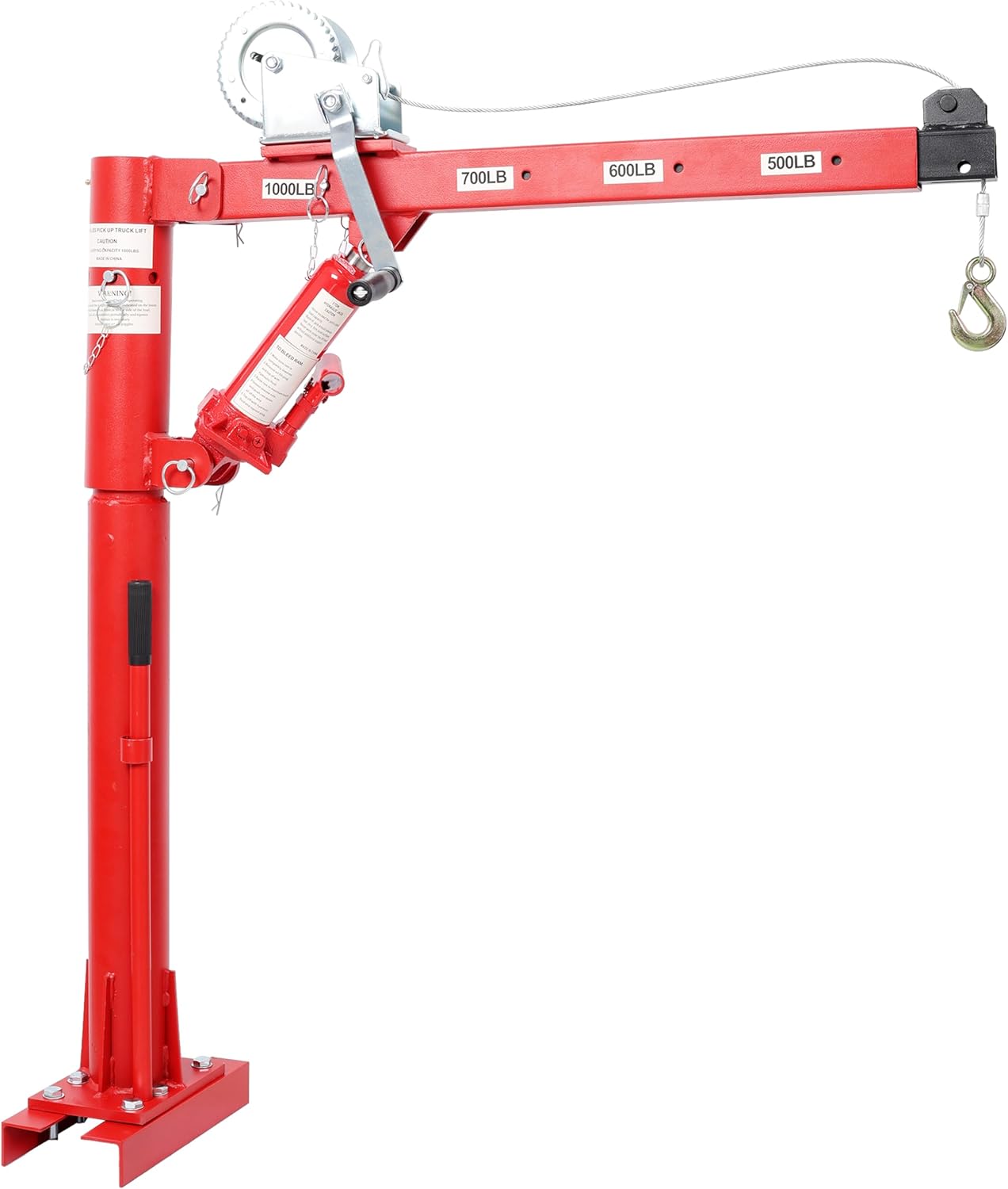 1000 Lbs Pickup Truck Crane with Manual Winch, Four Capacity for 500 lbs/600 lbs/700 lbs/1000 lbs,Heavy Duty Lifting for Factory, Warehouse, Construction