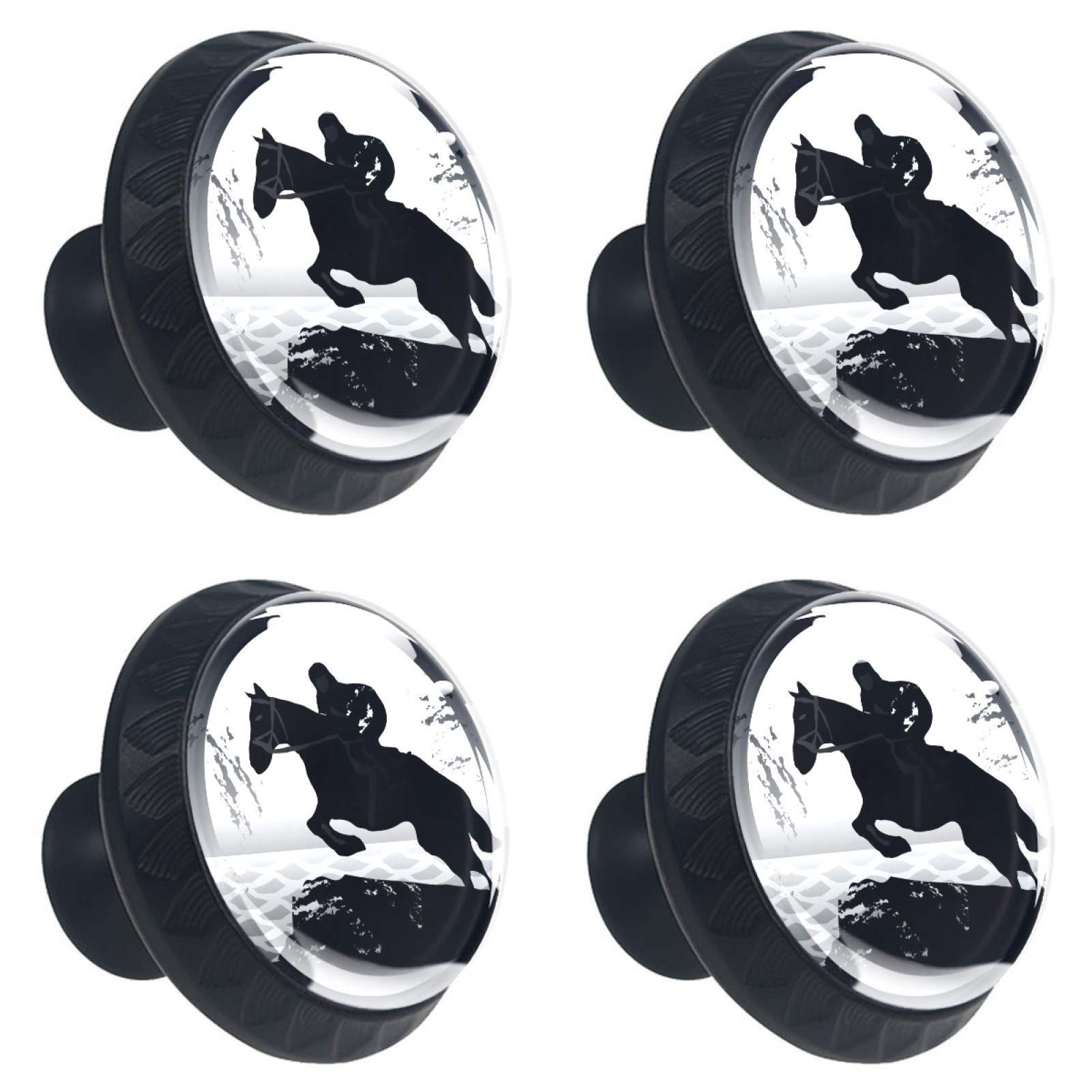 Boutons de tiroir en verre motif lune et cheval pour poignée meuble cuisine
