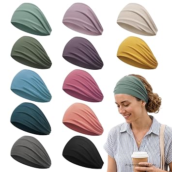 12 PCS Wide Headbands for Women Non Slip, Nurse Headbands for Women, Fabric Head Bands for Womens Hair for Effortless Daily Hair Control