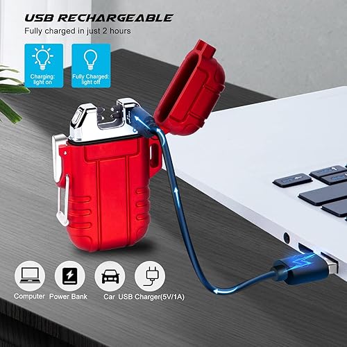 Miniatura 4 de LcFun - Encendedor impermeable, a prueba de viento, recargable por USB, plasma, sin llama, eléctrico, con cordón, para supervivencia, táctico, EDC,