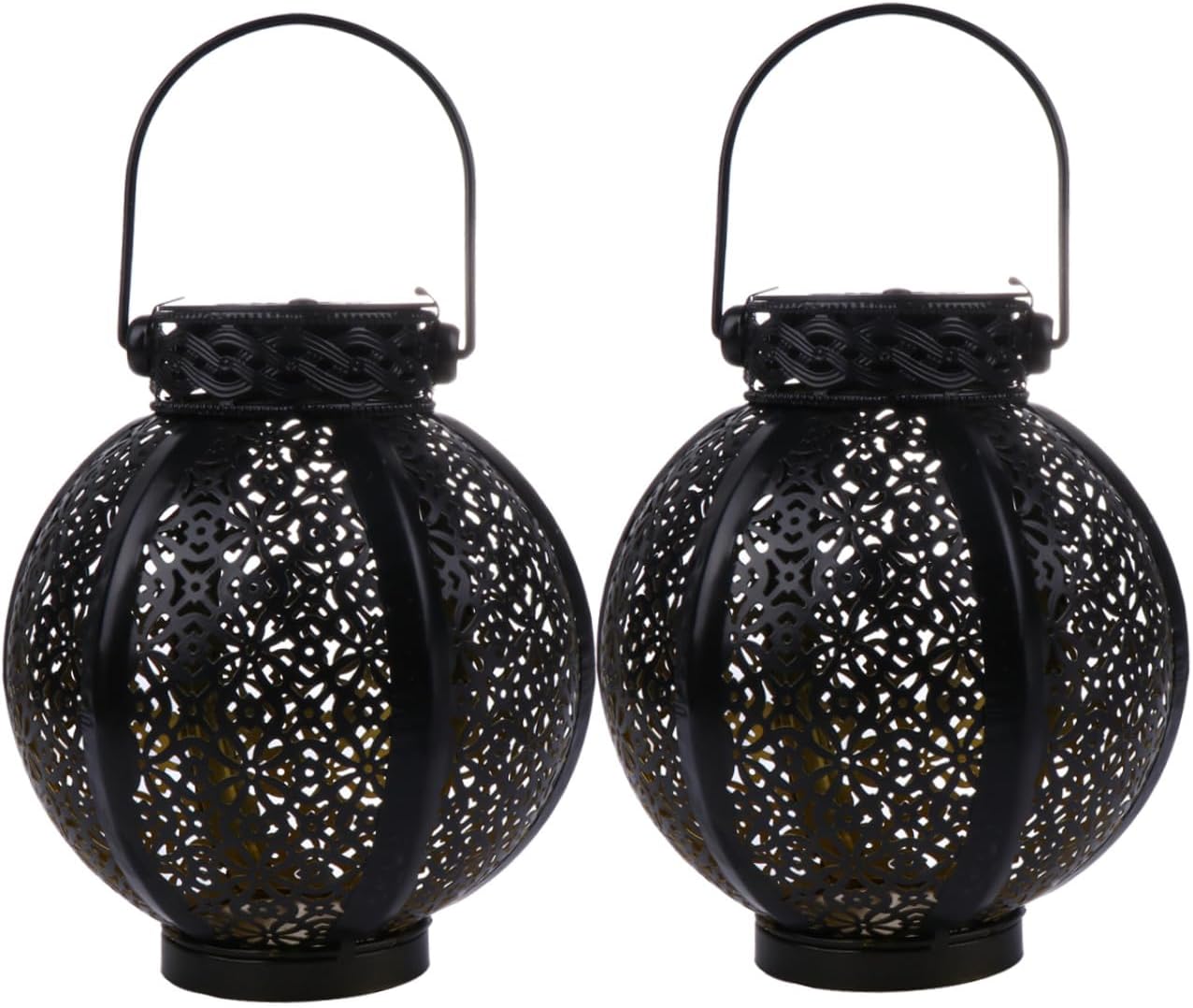 2pcs Solar-Powered Outdoor Lanterns Iron Crafted Led Garden Lights Decorative Hanging for Patio Landscape Warm