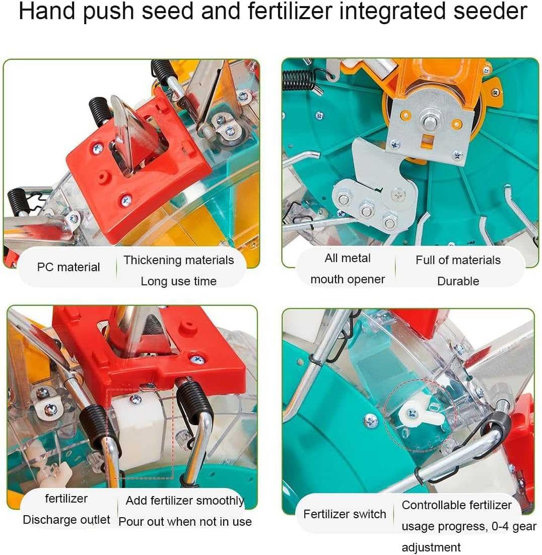 Seminatrice manuale da giardino con ruote per semina e fertilizzazione di precisione in piccole aree