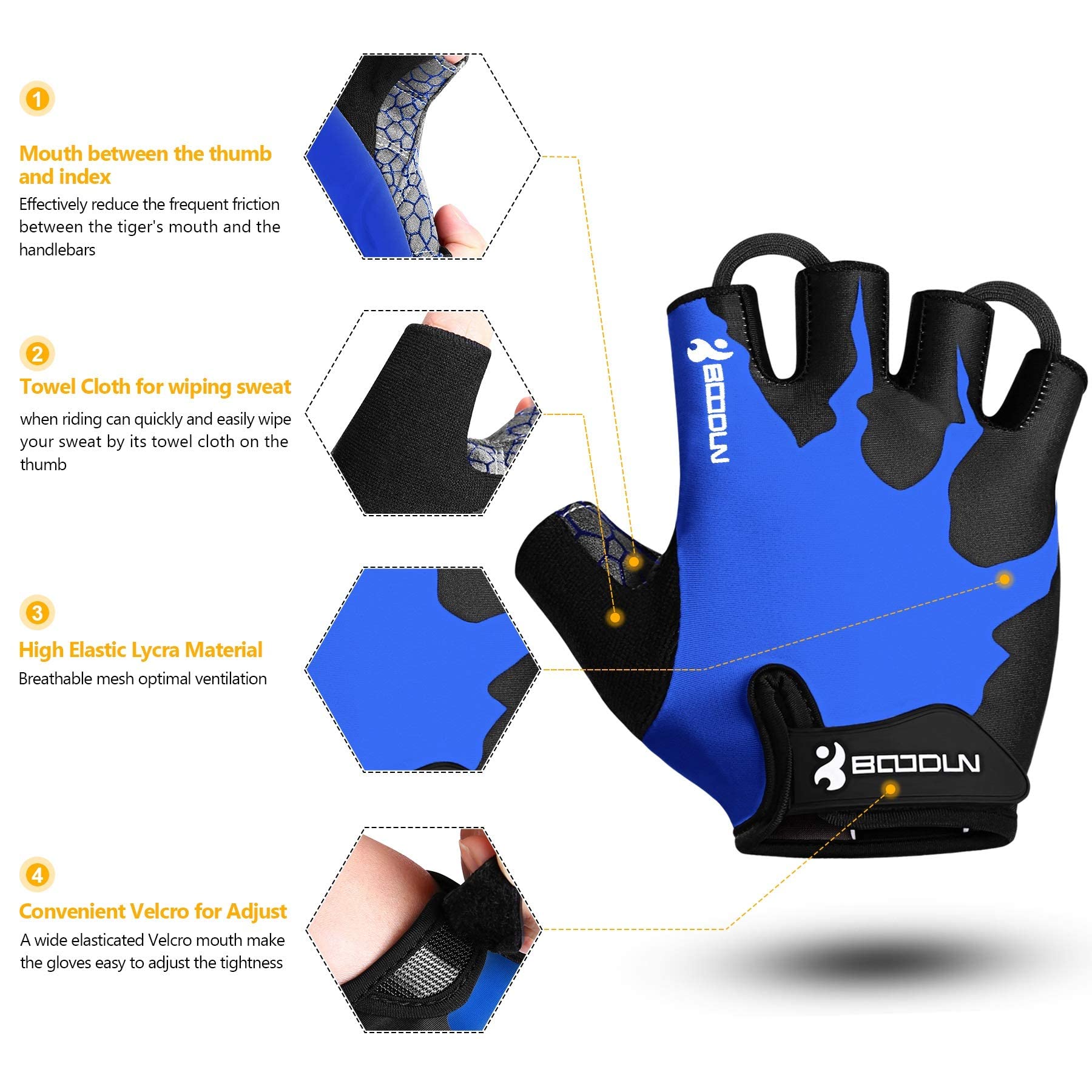 KONVINIT Guanti da ciclismo mezze dita unisex Guanti da bici traspiranti imbottiti senza dita con impugnatura antiscivolo per MTB,ciclismo su strada,palestra,Crossfit e sollevamento pesi