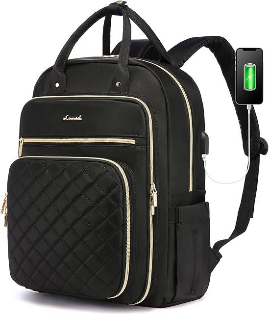 LOVEVOOK Laptop Backpack Women 15.6 Inch, Backpack Womens, Rucksack Bag for School College Work Travel University, Lightweight Commuter Bag with USB Charging Port, Ladies Backpacks, Black