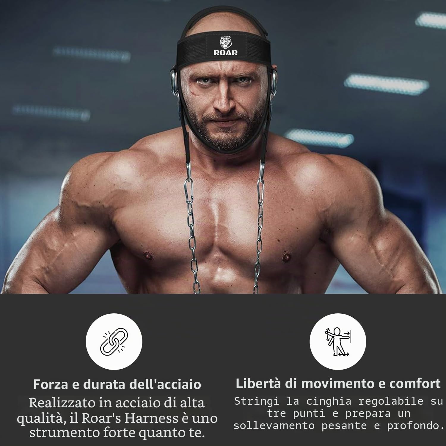 Roar® Imbracatura sollevamento pesi Allenatore per sollevamento pesi Cintura spessa Collo per sviluppo allenamento Cappello Resistenza Forza Costruttore muscolare Catena Esercizio Sollevamento