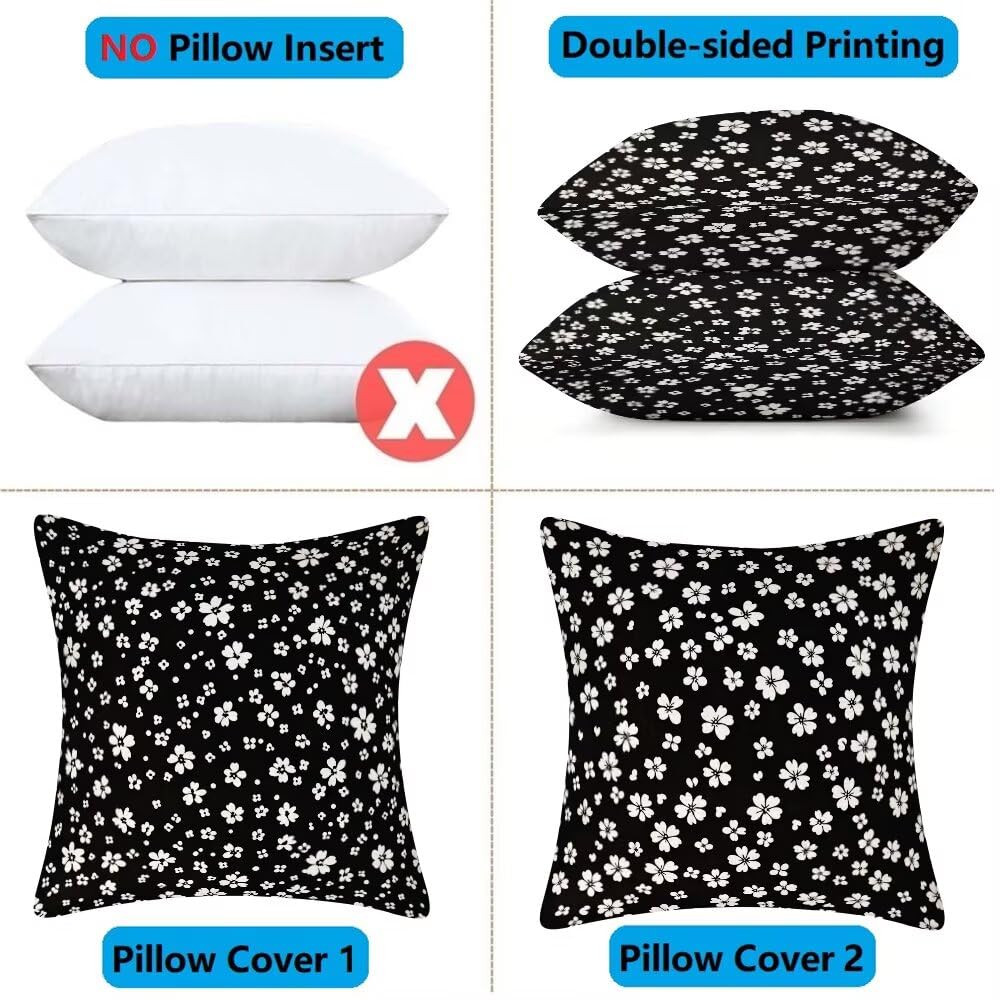 Federe Cuscini da Esterno Impermeabili 65x65 Bianco e Nero Copri Cuscini per Divano Floreale Federa Cuscino Primavera Decorativi Copricuscini per Divano Giardino Patio Soggiorno Set di 2 (IU143)