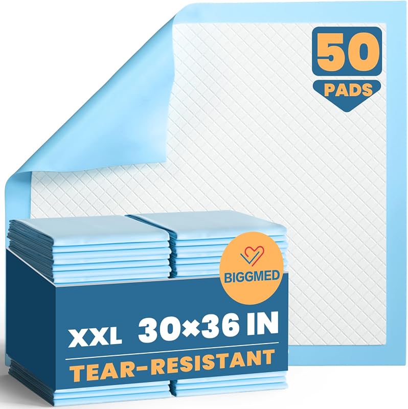 BIGGMED 50 Count Disposable Bed Pads 30" x 36" , Ultra Tear-Resistant, Super Absorbent Chux, Thicker Extra Large Incontinence Bed Pads, Pee Pads for Adults, Kids, Elderly, Pets