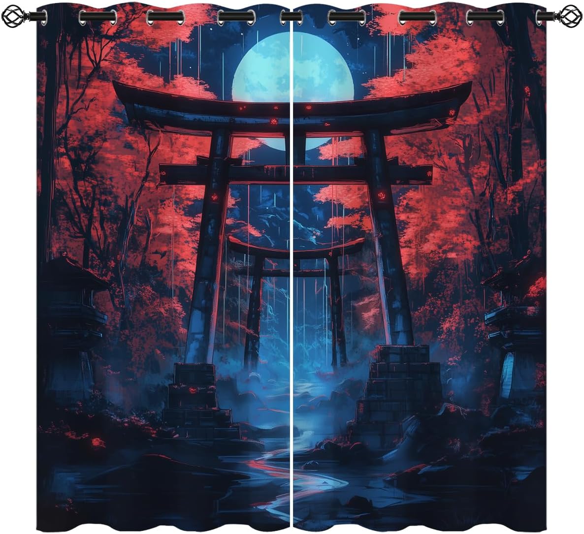 Japanese Torii Gate Blackout Curtains for Girls Boys Kids Home Decor, Bushido Anime Dark Fantasy Grommet Thermal Insulated Drapes Darkening Window Curtain for Bedroom Living Room, 72 x 63 Inch