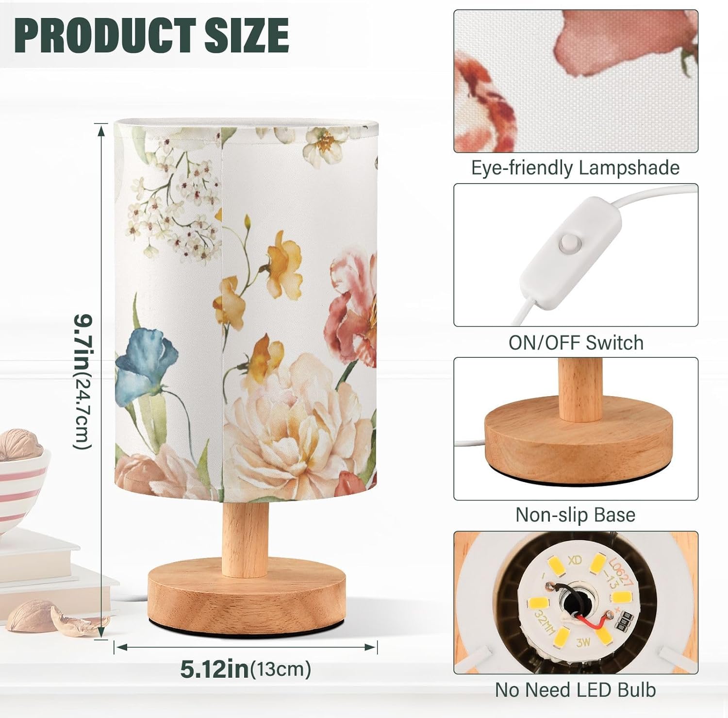 Minifair Verde Lamparas De Mesita De Noche,IluminacióN De Tres Tonos Lampara Escritorio Pantalla AcríLica Con Lirio Del Valle,Lampara De Mesa Perfecto Para Chica Dormitorio,Cabecera,Estudio,Regalo