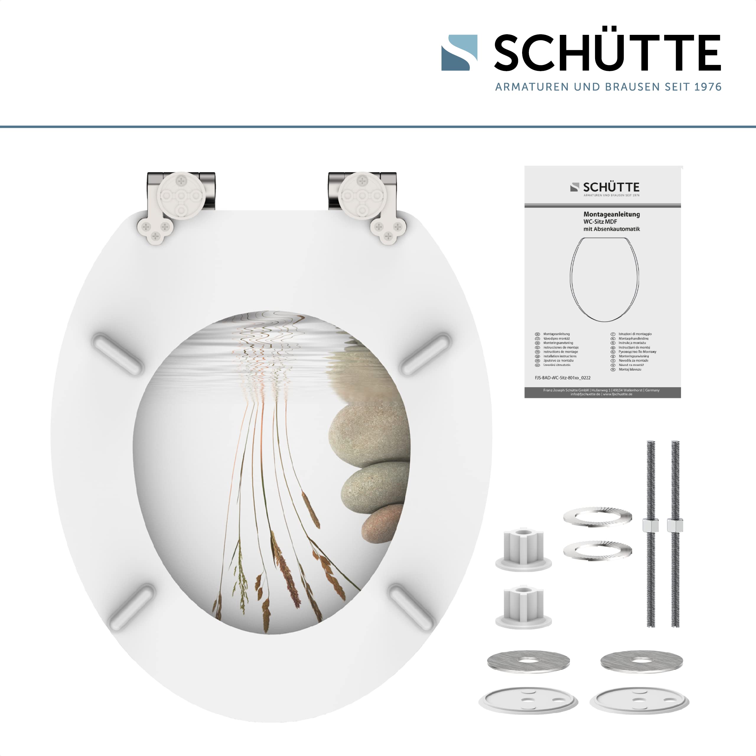 SCHÜTTE Abattant WC Wellness en MDF avec frein de chute Blanc Très grande résistance au poids, testée jusqu'à 150 kg
