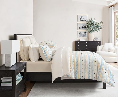 Miniatura 2 de SLEEPBELLA Edredón tamaño Queen, juego de edredón de algodón de 600 hilos con flores amarillas y grises, juego de ropa de cama alternativo de