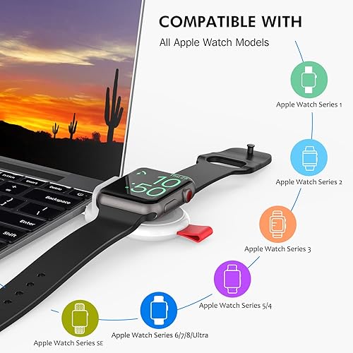 Miniatura 9 de i.VALUX Cargador de reloj para Apple Watch Series 7, paquete de 2 cargadores inalámbricos magnéticos portátiles para iWatch de carga rápida USB