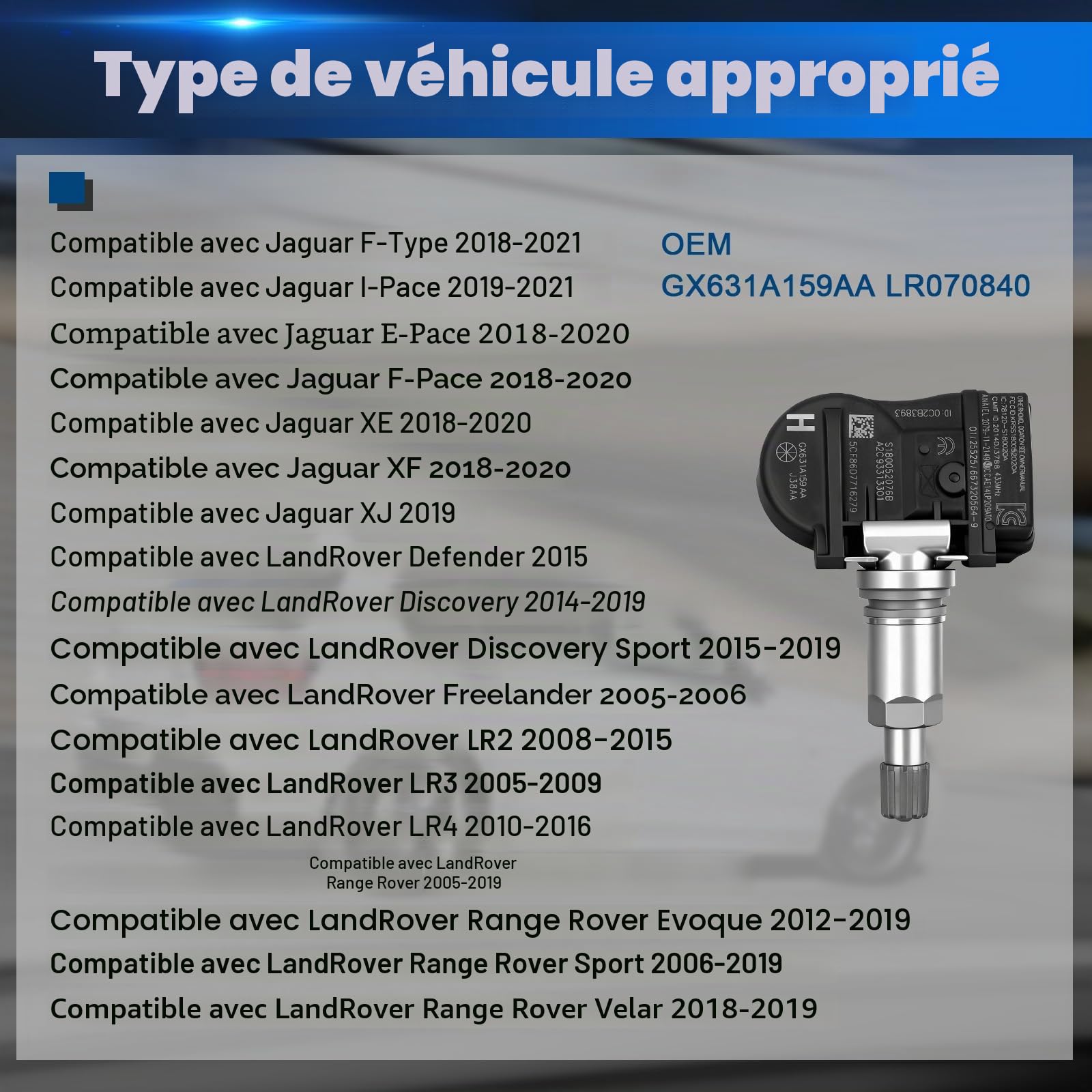Capteur de Pression des Pneus Compatible avec Range Rover Sport Evoque LandRover Discovery RDKS TPMS Compatible avec Jaguar F-Pace I-Pace XE XF XJ GX631A159AA LR070840-4 Pièces