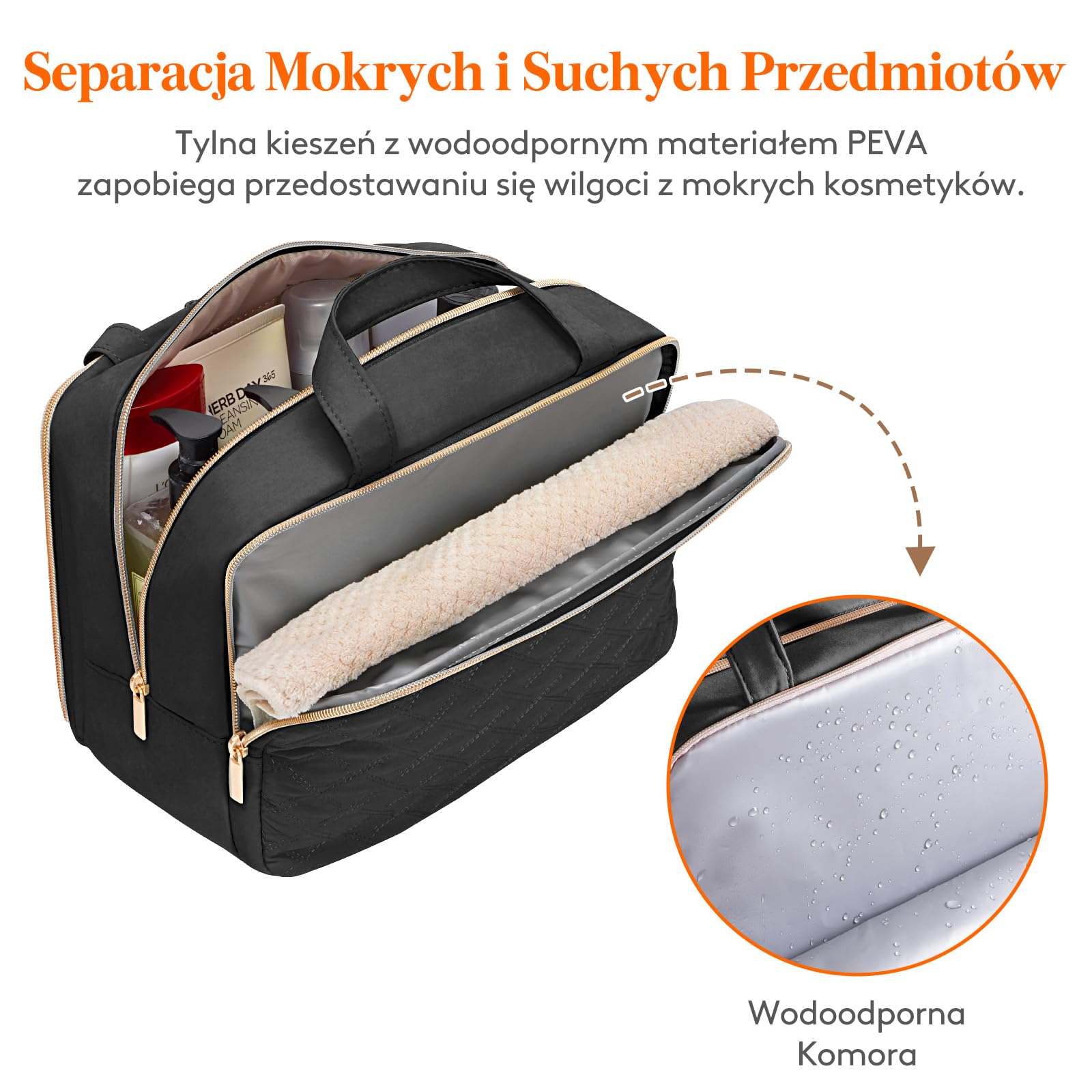 Lifewit Kosmetyczka Damska, Organizer na Kosmetyki Podróżne, Przezroczysta Kosmetyczka na Kosmetyki Pełnowymiarowe, Niezbędne w Podróży Pojemniki do Pielęgnacji Skóry, 10L, Czarny