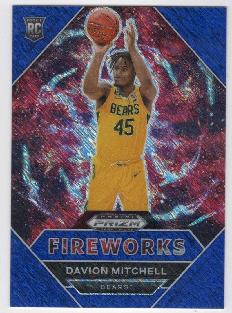 DAVION MITCHELL RC 2021-22 Panini Prizm Draft Picks /13 Fireworks Prizms Blue Shimmer #11 ROOKIE NM+-MT+ NBA Basketball NCAA