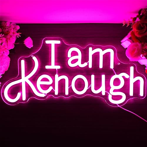 Letrero de neón con texto en inglés "I am Kenough para decoración de pared, regulable, para dormitorio, bar, letrero de neón para niña, letreros de