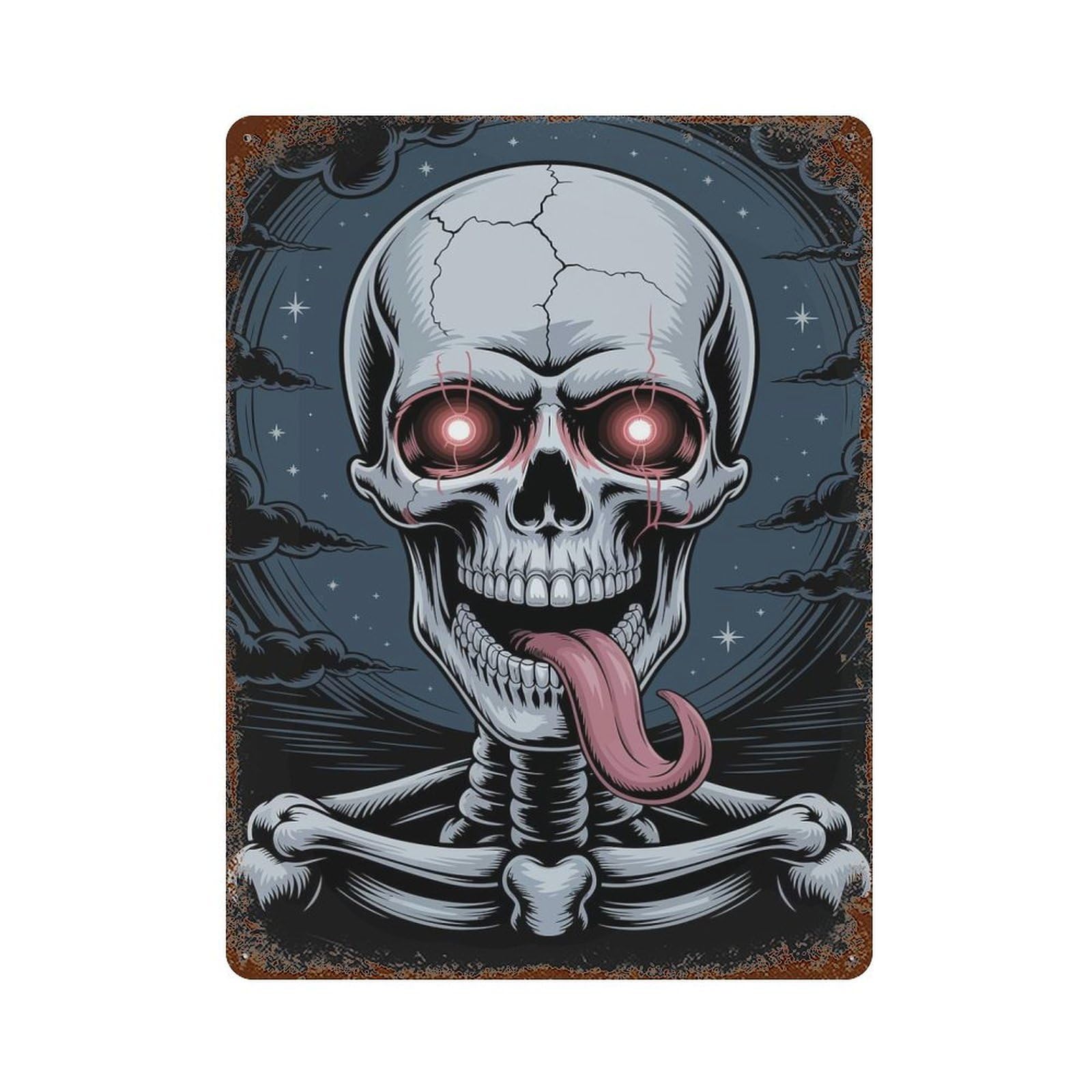 Skull with Glowing Eyes And Tongue Vintage Wall Sign 15.7"x11.8", Rust Effect Metal Decor for Farmhouse, Kitchen And Entryway Decor