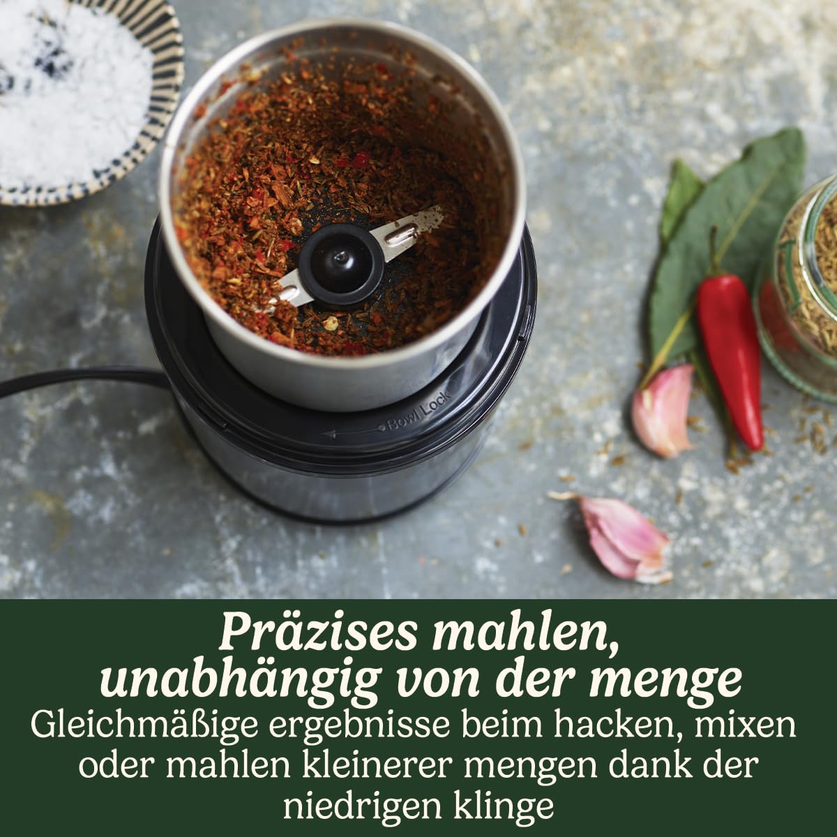 Cuisinart Elektrische Gewürzmühle | Kaffeemühle, Nussmühle, Samenmühle für die Küche, nass & trocken | Elektrisch | Zwei Edelstahlschalen mit Aufbewahrungsdeckeln | Spülmaschinenfest | Blau