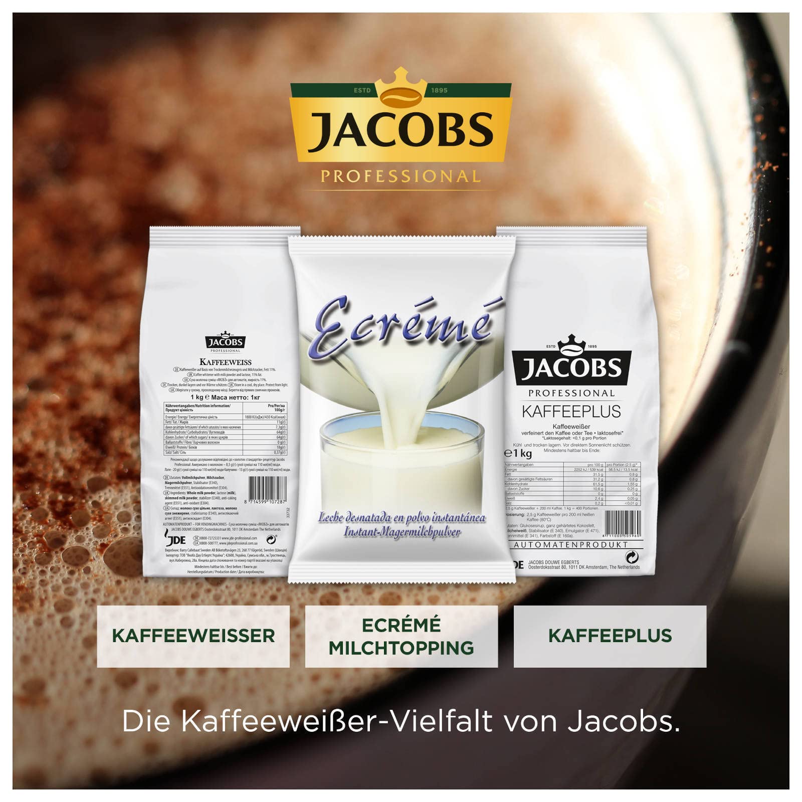 Jacobs Kaffeeplus löslicher, laktosefreier Kaffeeweisser 10 x 1 kg, 10 kg