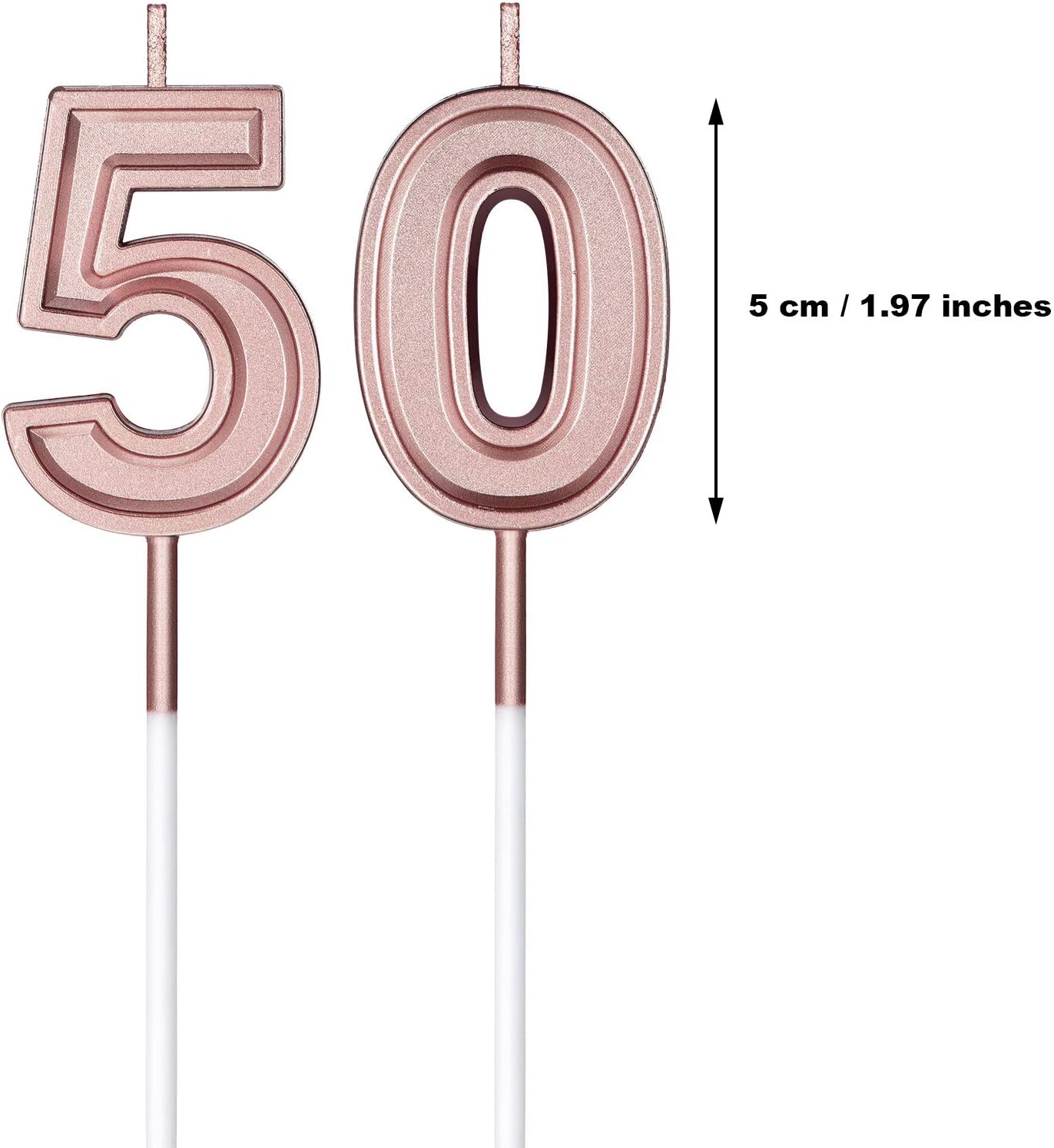 50th Birthday Candles Cake Numeral Candles Happy Birthday Cake Candles Topper Decoration for Birthday Wedding Anniversary Celebration Supplies (Rose Gold)