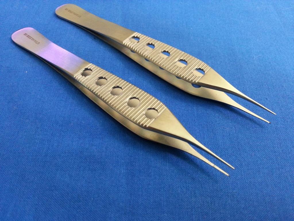 SET OF 2 PREMIUM O.R GRADE ADSON TISSUE FORCEPS 1X2 TEETH 4.75" STRAIGHT (FINE POINT + FINE POINT WITH TYING PLATFORM) (HTI BRAND)