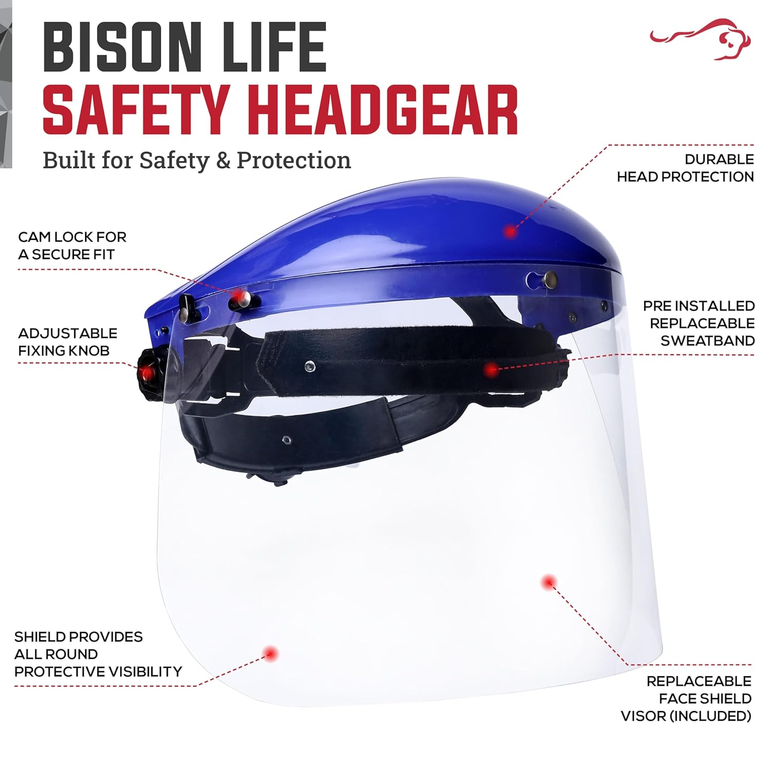 SAFE HANDLER Face Shield (Pack of 2) - Lightweight Safety Headgear with Crown & Ratchet Suspension for Work, Grinding, Cutting, ANSI Z87.1, Face Shield Mask with Clear Polycarbonate Visor