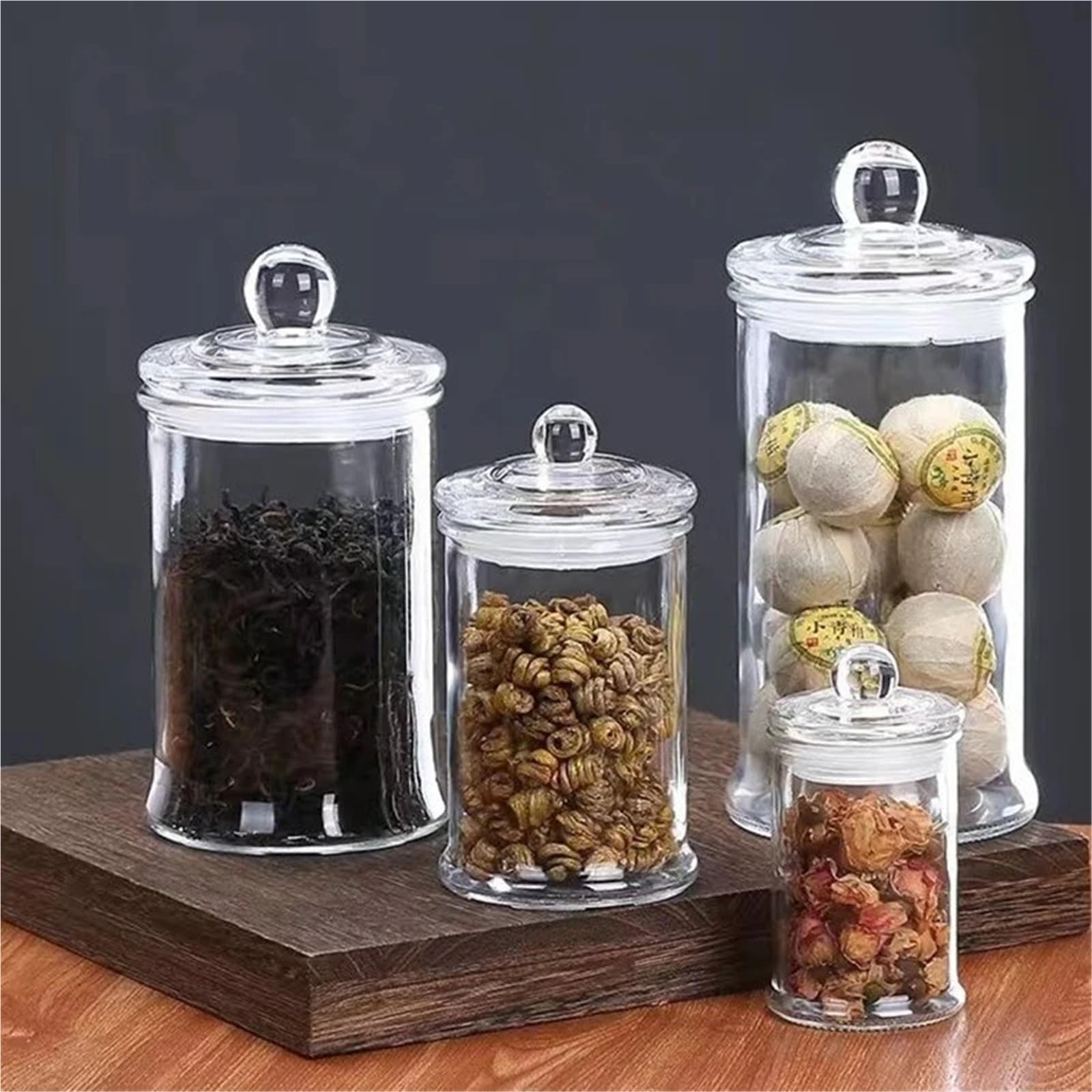 Tarro de almacenamiento para cocina, Frasco de vidrio transparente con tapa for dulces, galletas, frutos secos, té, varios tamaños, 1 Uds(750ml)