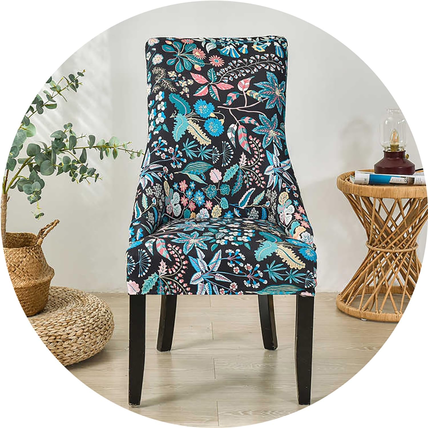 Stretch Wingback Chair Slipcover with Armrest Set of 2/4/6 Reusable Washable Accent Chair Covers with Printed Arm Chair Protector for Dining Room Banquet Home Decor(Color 4,Set of 4)