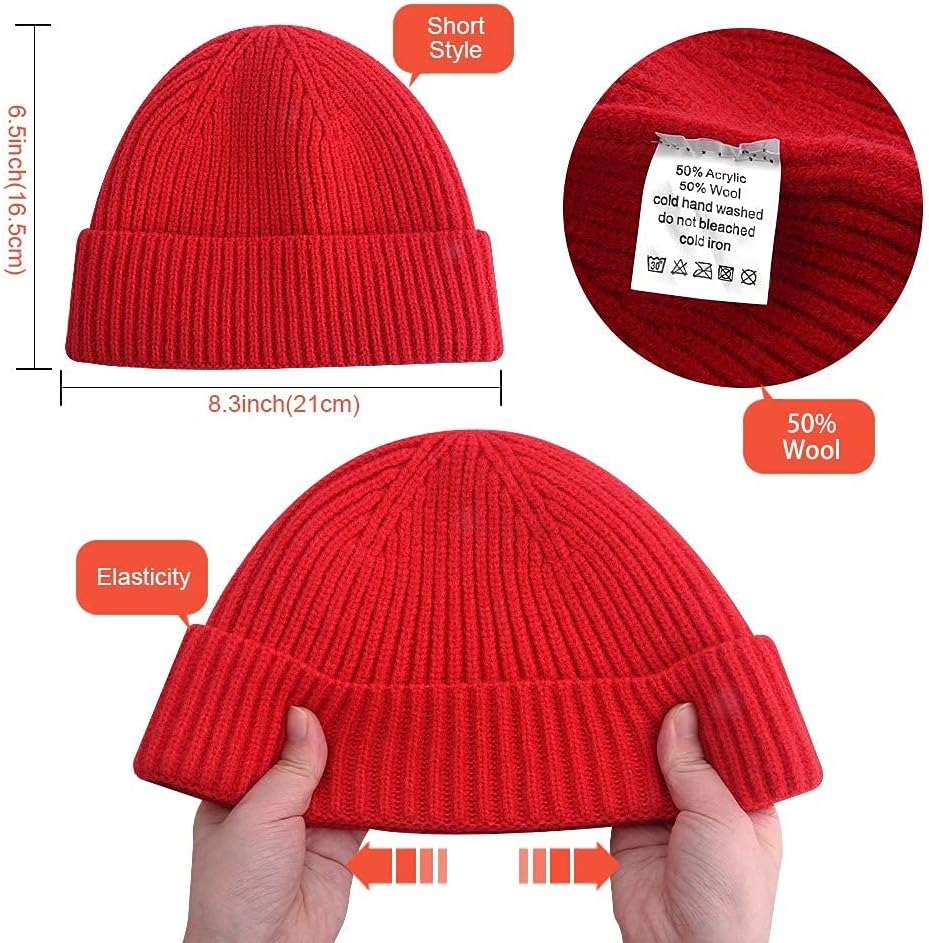 vidsel Short Fisherman Beanie for Men Women, Swag Wool Knit Cuff Trawler Skullcap,Winter Warm Hats - Image 5