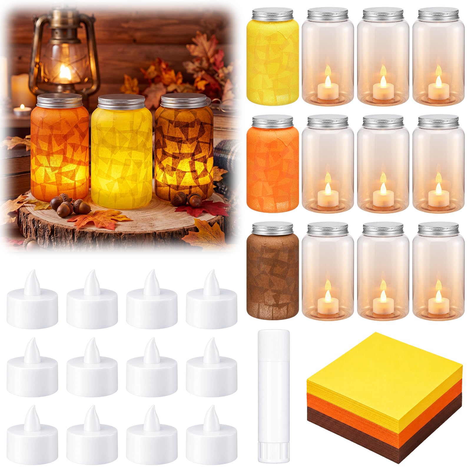 Qinyoung 12 barattoli di vetro autunnali con luce LED